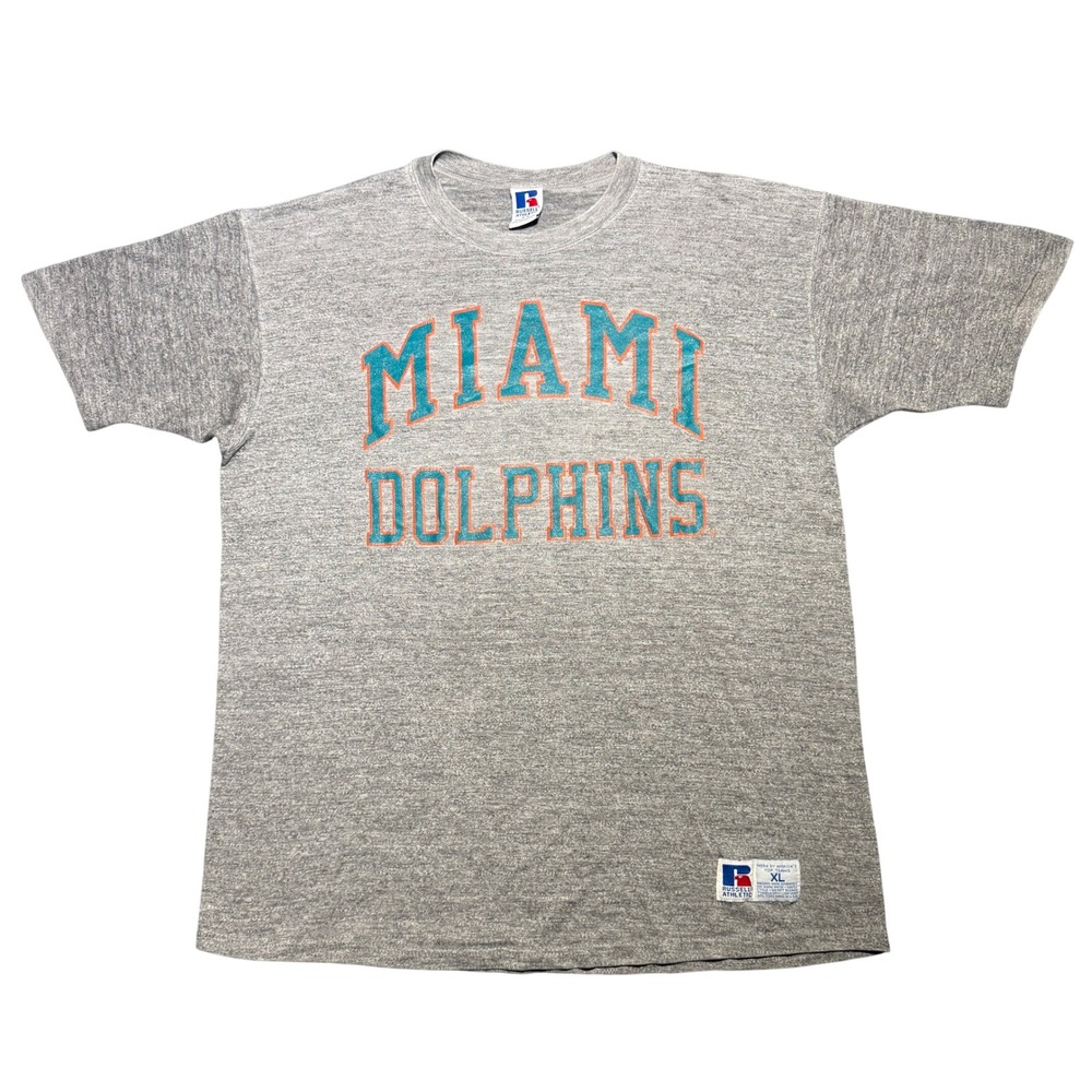 Vintage Russell Athletic Miami Dolphins T-Shirt XL Gray Made in USA NFL 90s